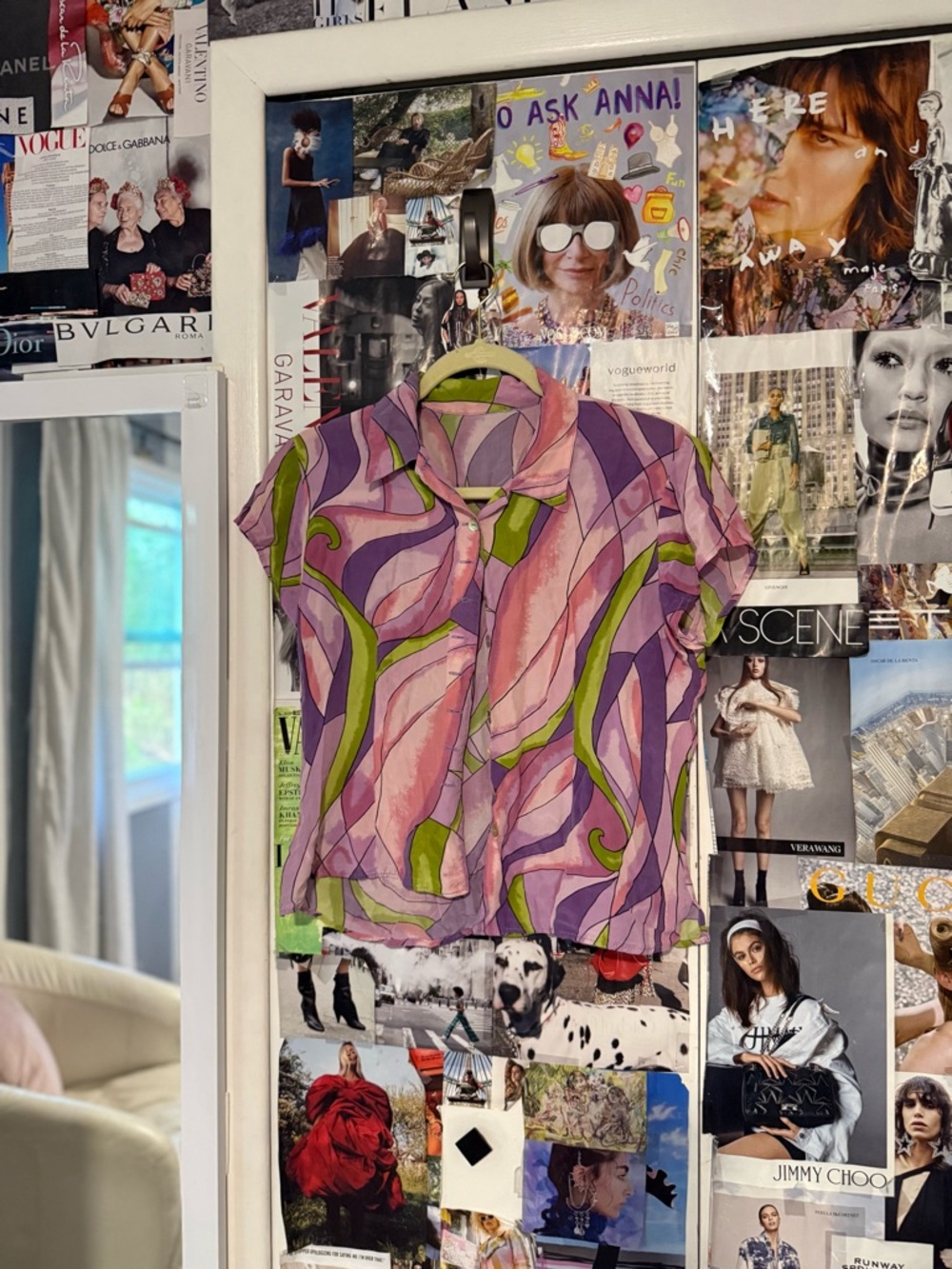 Vintage Pink Purple Green Abstract Swirl Button-Down Shirt